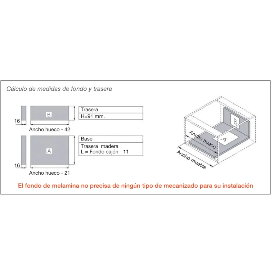 MILAN - Cajón metálico INTERIOR apertura expulsión PUSH (h=185/40 Kg)