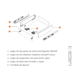 MILAN - Cajón metálico INTERIOR apertura expulsión PUSH (h=185/40 Kg)