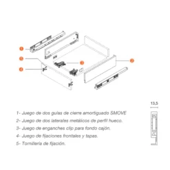 MILAN - Cajón metálico INTERIOR apertura expulsión PUSH (h=121/40 Kg)