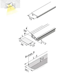 MILLED - Perfil LED asimétrico inclinado para embutir