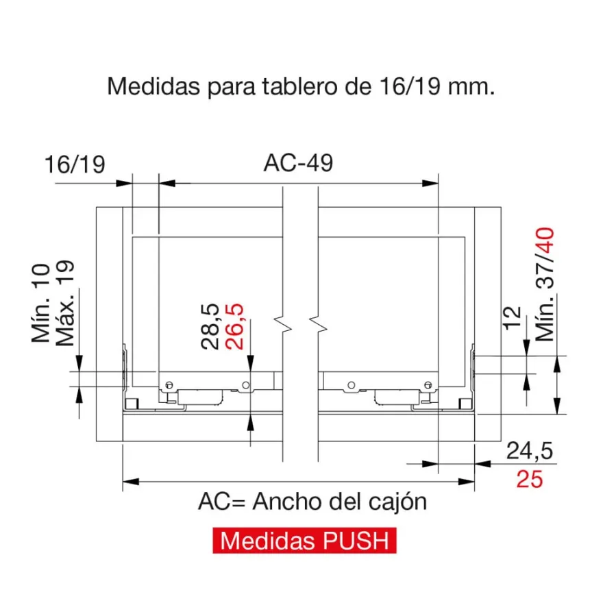 MODERN SLIDE – Jgo. de guías de extracción total con apertura por expulsión hasta 35 Kg.