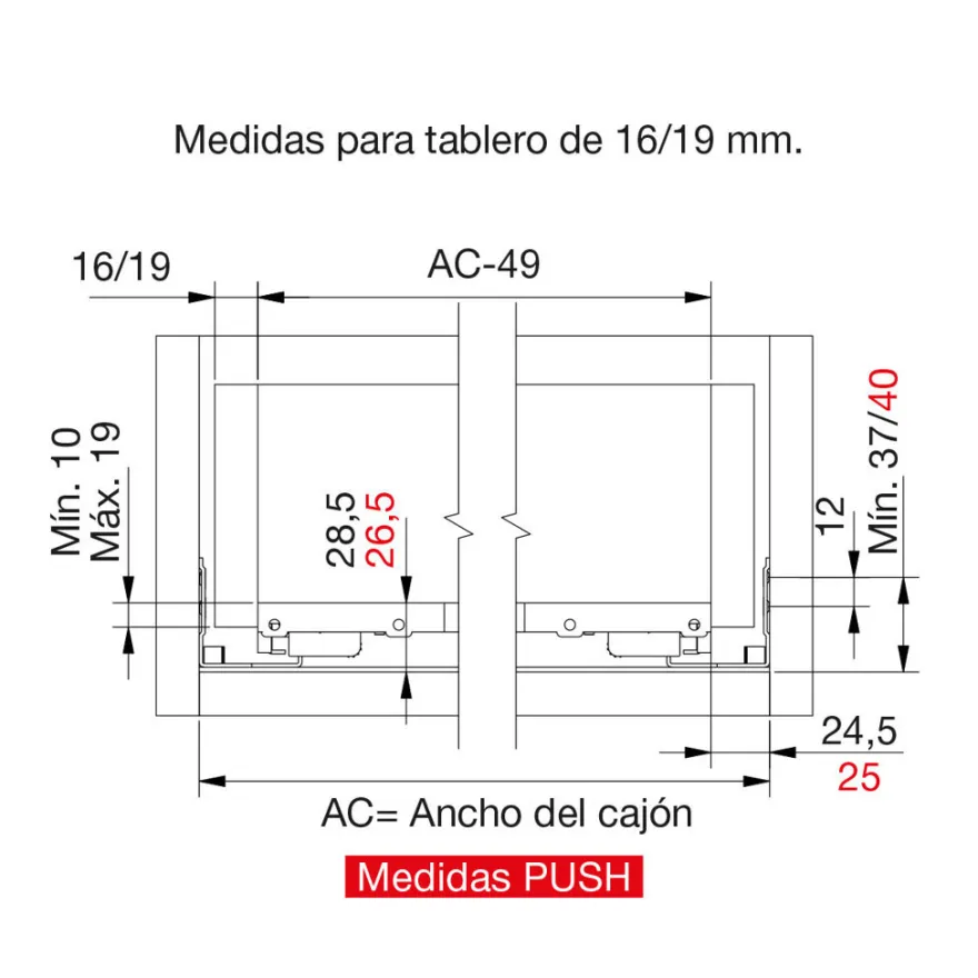 MODERN SLIDE – Jgo. de guías de extracción total con apertura por expulsión hasta 35 Kg.