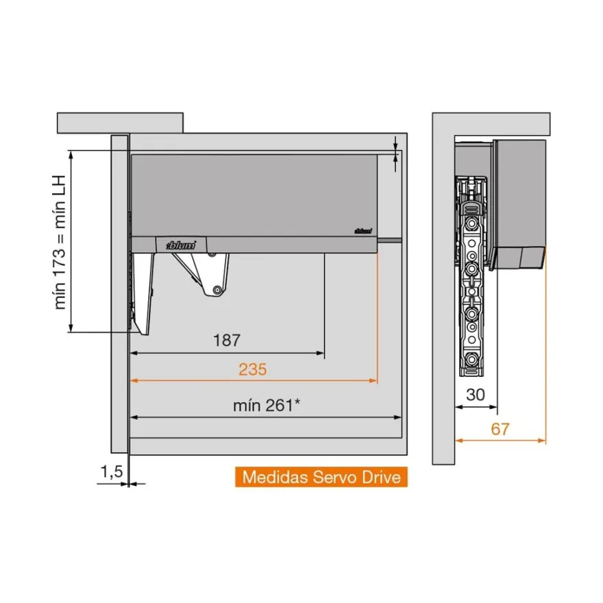 Motor elevador para modelo compacto de aventos Blum HK Top