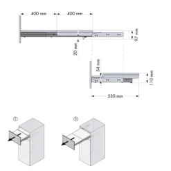 NEW SERENA - Guía extensible para mesa extraíble de 2 piezas con frontal fijo
