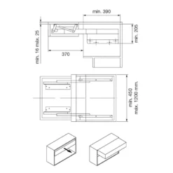 OPLA FOLD - Guía extensible de 3 cuerpos para mesa/estante elevable con faldón
