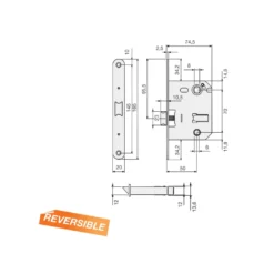 Picaportes de Caja TESA 134U-5O Reversible Silencioso Con bloqueo en golpe para muletilla a 70 mm