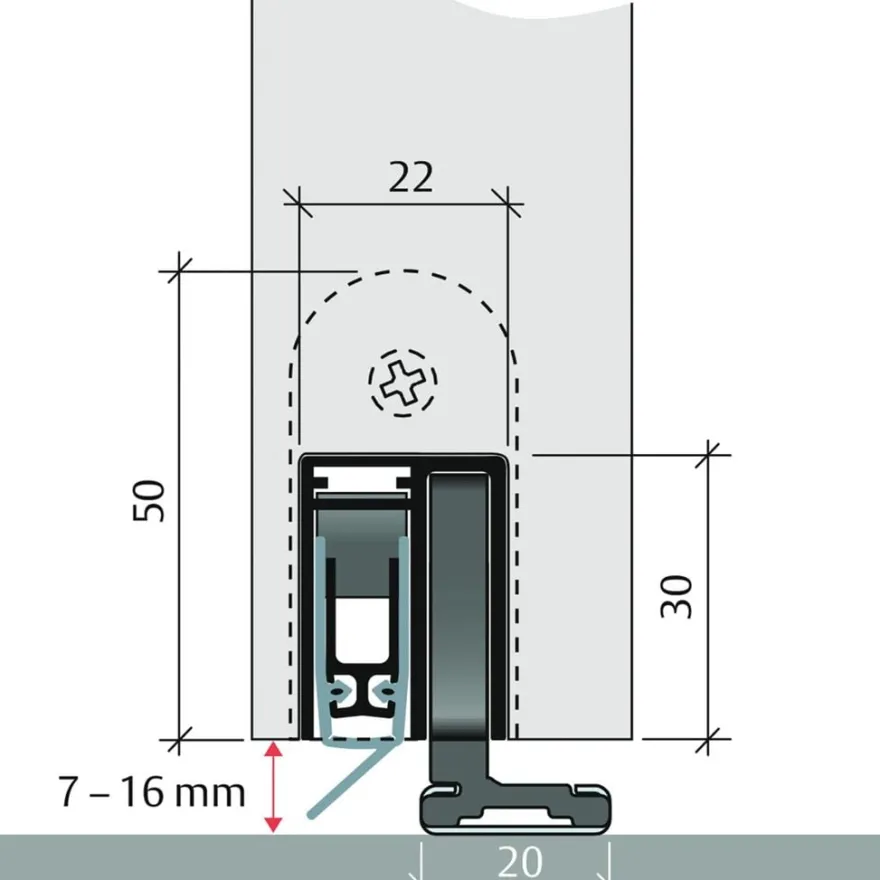 PLANET SN RD - Burlete automatico para puertas correderas 22 mm