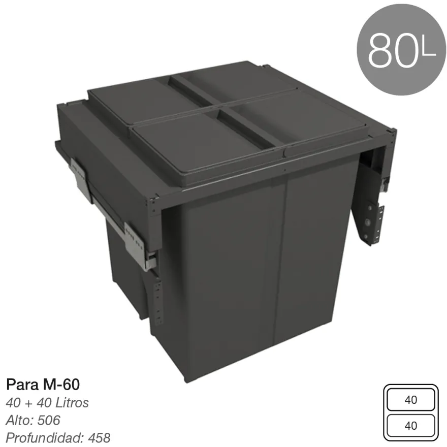 580 PLUS - Cubo de basura de 2 o 4 compartimentos con guías de extracción total con amortiguación