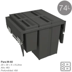 580 PLUS - Cubo de basura de 2 o 4 compartimentos con guías de extracción total con amortiguación