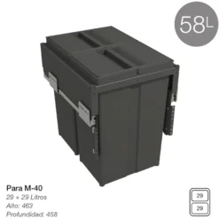 580 PLUS - Cubo de basura de 2 o 4 compartimentos con guías de extracción total con amortiguación