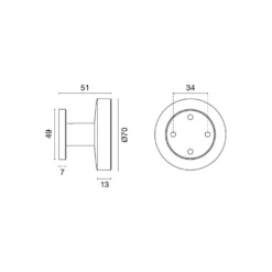 Pomo fijo circular Ø70 de base redonda