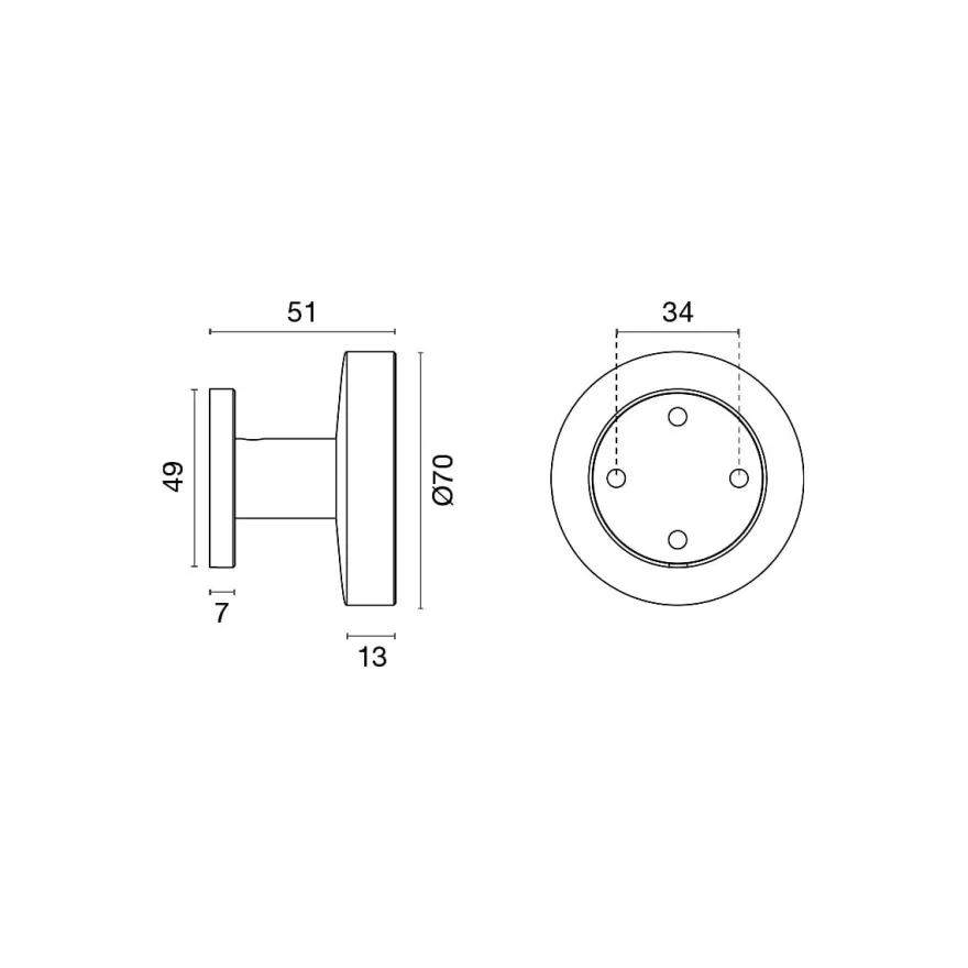 Pomo fijo circular Ø70 de base redonda
