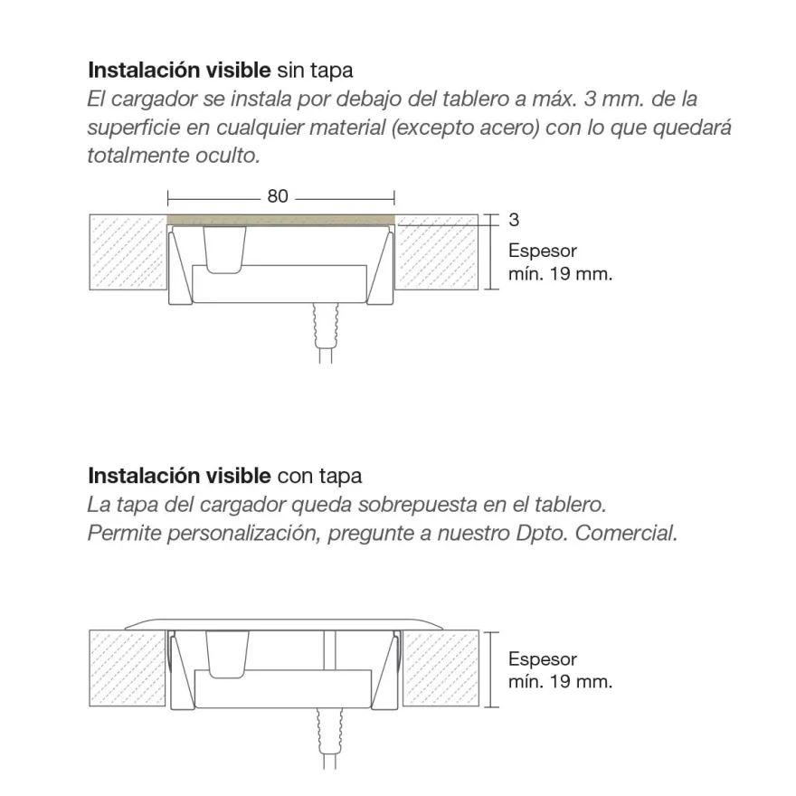 PUK Base 2 - Cargador inalámbrico de 10W para instalación embutida oculta o vista