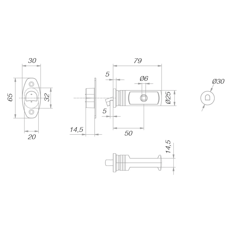 Recambio cerradura ø6 mm HOOKY ZERO para puerta corredera