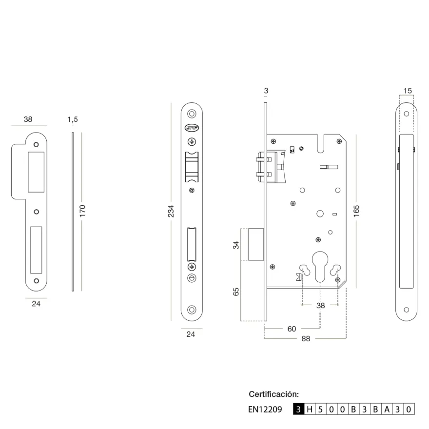 SERIE 890 - Cerradura de caja europea de rodillo y llave