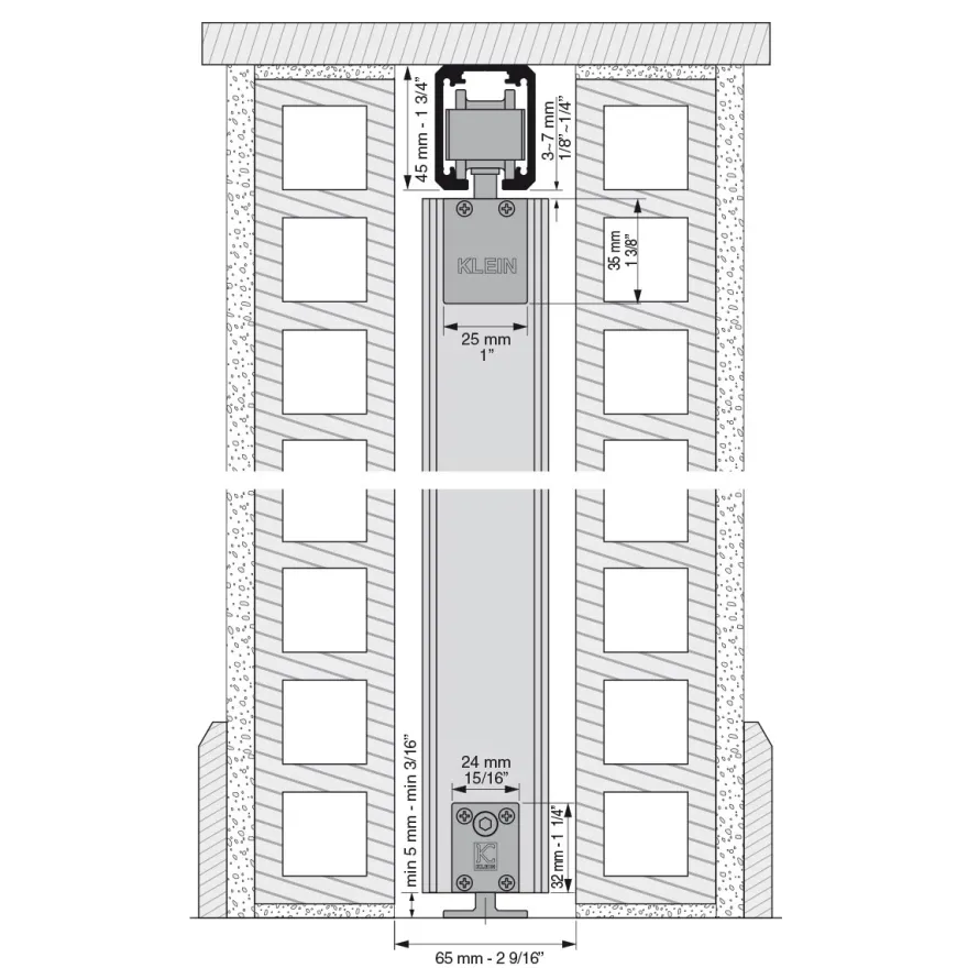 SLID INTRA 150 - Guía entre tabiques y accesorios retráctiles para 1 puerta corredera de madera hasta 150Kg.