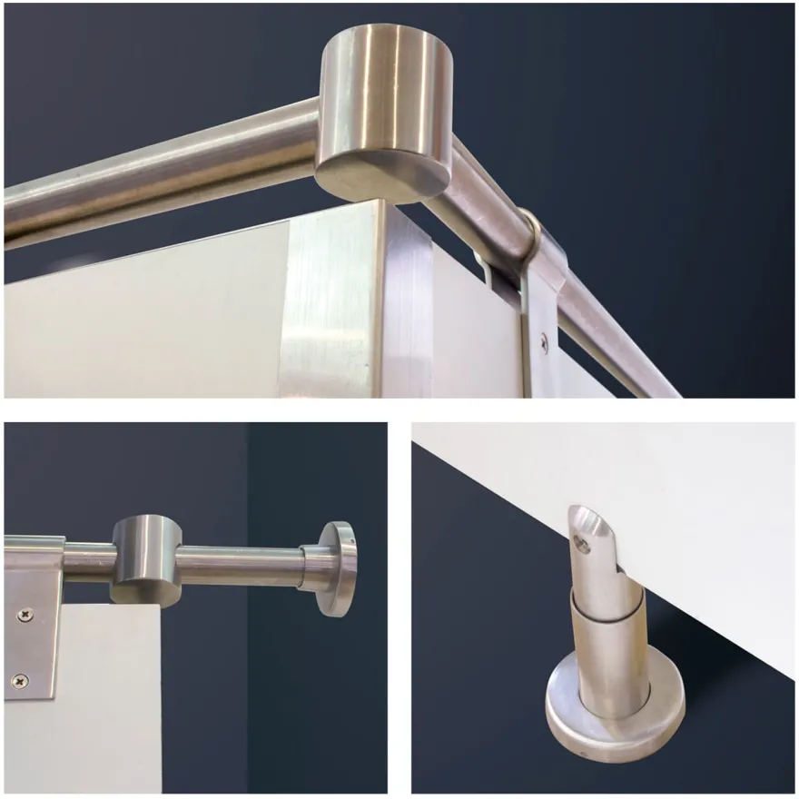 Soporte pinza para tubo y tablero para cabinas sanitarias