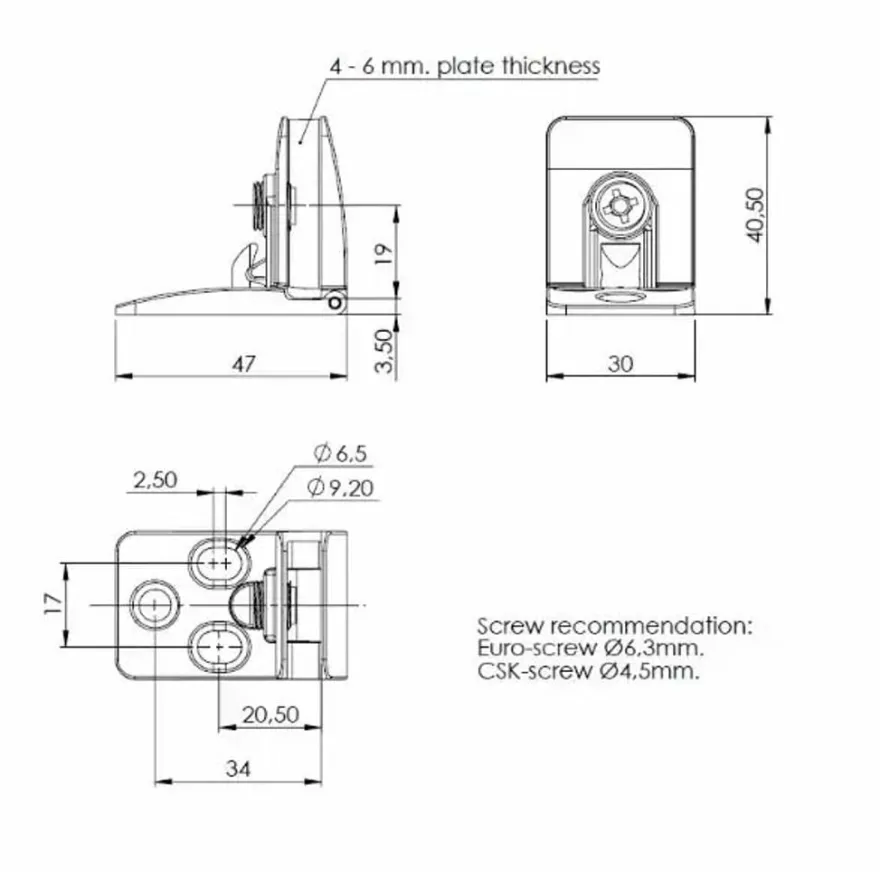 SQUARE - Bisagra para cristal sin mecanización