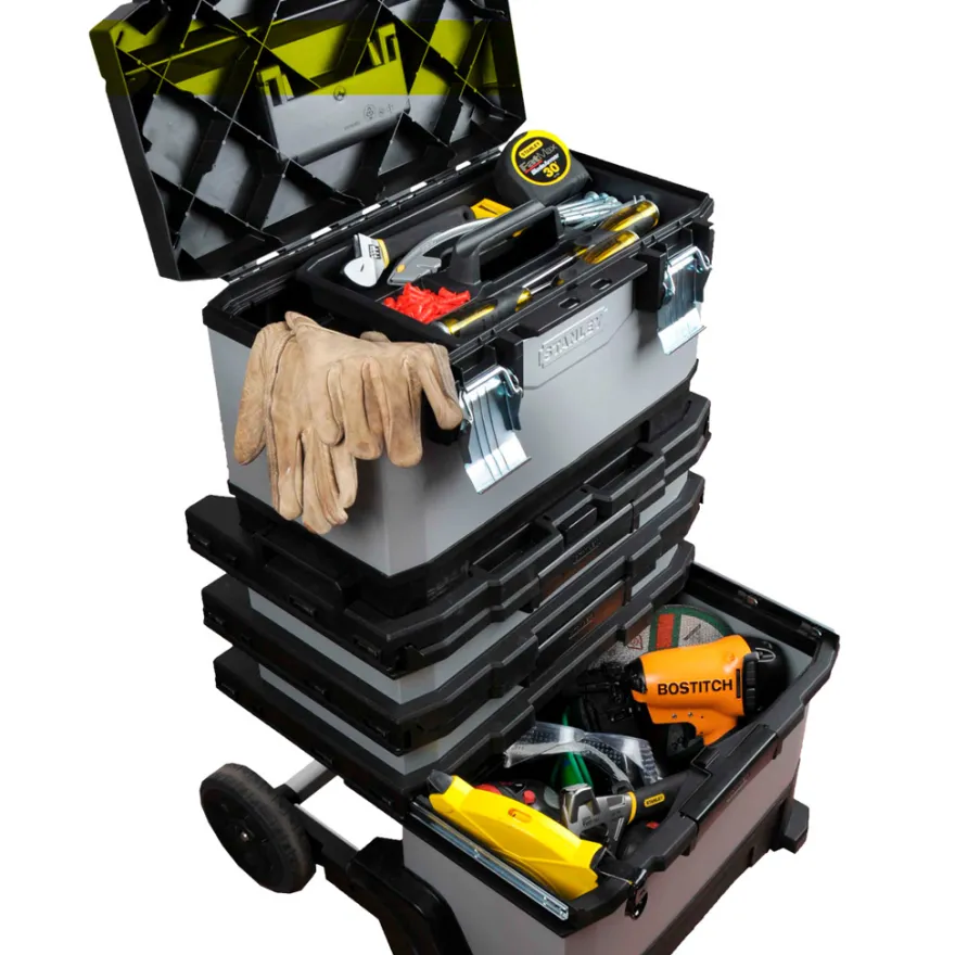 STANLEY - Taller móvil metálico de gran capacidad con bandeja extraíble, 3 cajones, ruedas y asa de transporte