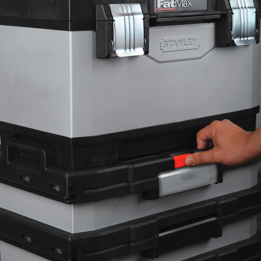 STANLEY - Taller móvil metálico de gran capacidad con bandeja extraíble, 3 cajones, ruedas y asa de transporte