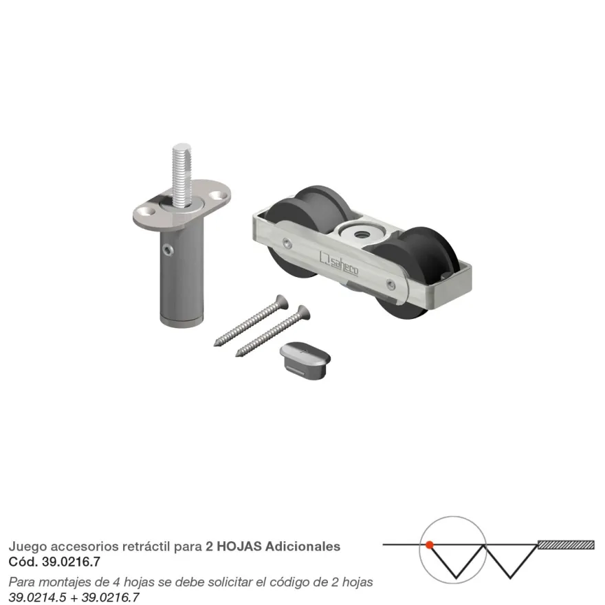 STAR FOLD XL - Jgo. de accesorios para puertas correderas plegables hasta 6 hojas de máx. 125 Kg. Sin guía en el suelo.