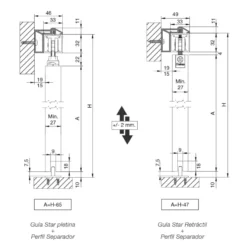 STAR - Sistema de perfil visto para puertas correderas de 50 a 90 Kg.