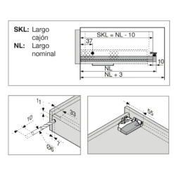 TANDEM - Guía de extracción parcial con apertura por expulsión TIP-ON integrado para instalación con gatillos