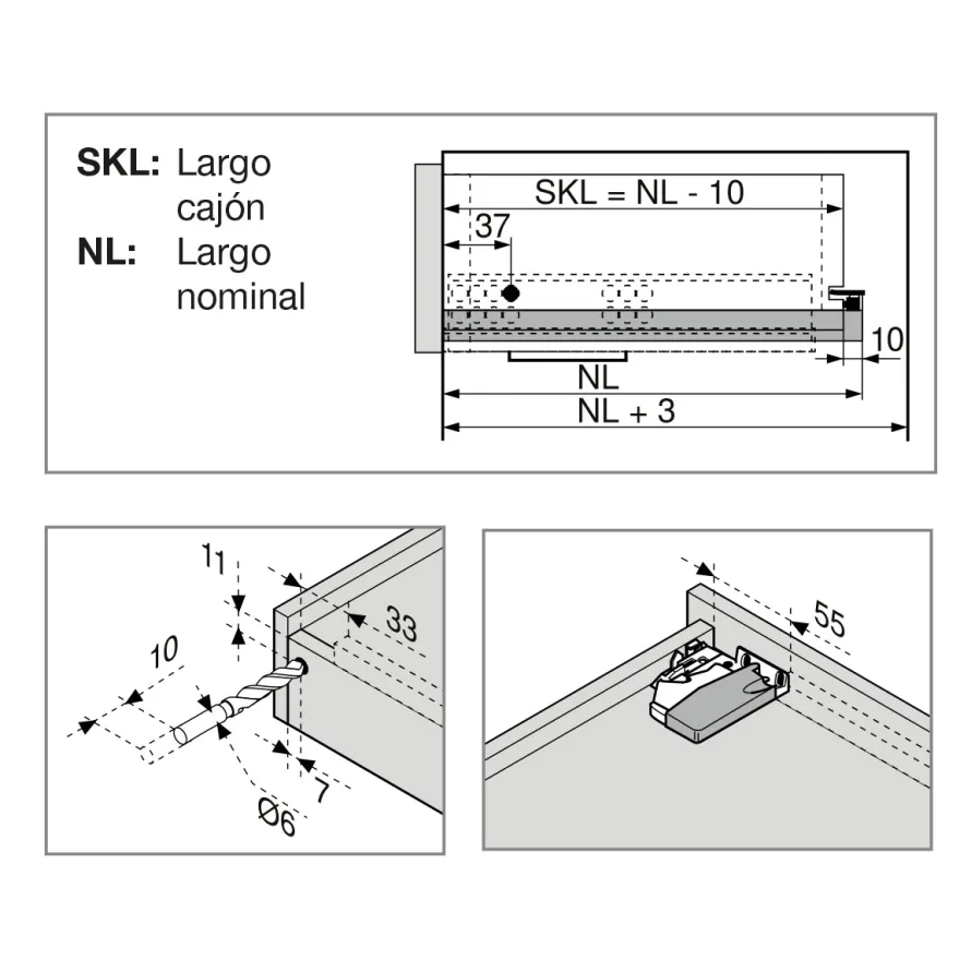 TANDEM - Guía de extracción parcial con apertura por expulsión TIP-ON integrado para instalación con gatillos