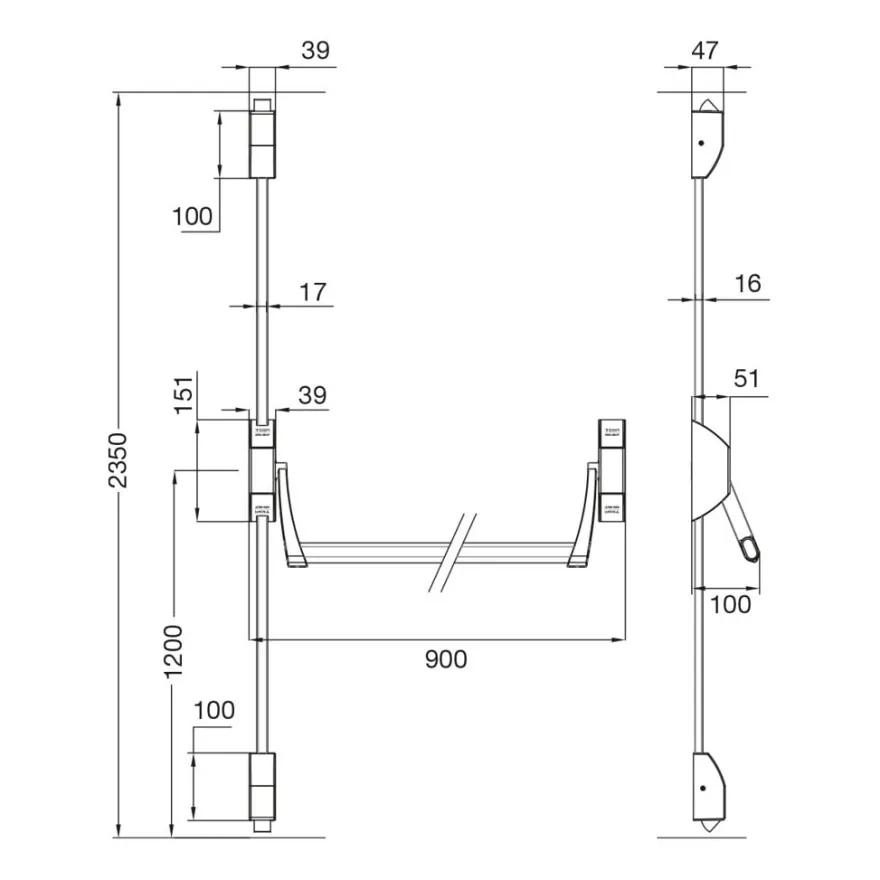 TESA GLOBAL 2S - Antipánico sobrepuesto con 2 puntos de cierre verticales