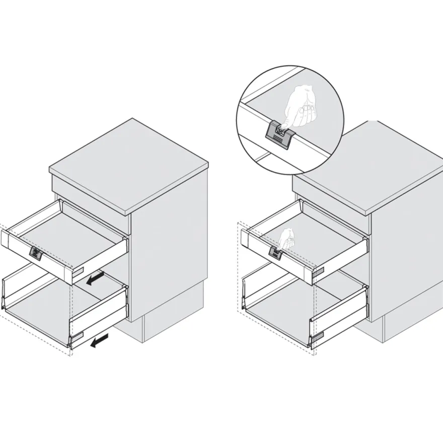 Tirador con y sin tope para cajón interior Blum Tandembox Antaro perfil M / K