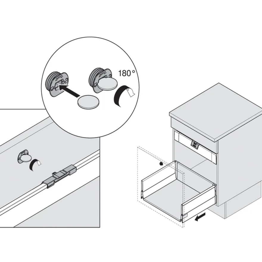 Tirador con y sin tope para cajón interior Blum Tandembox Antaro perfil M / K