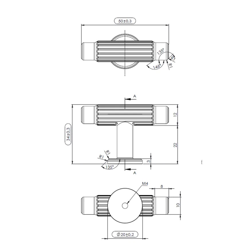 VILLA - Pomo en T de estilo clásico