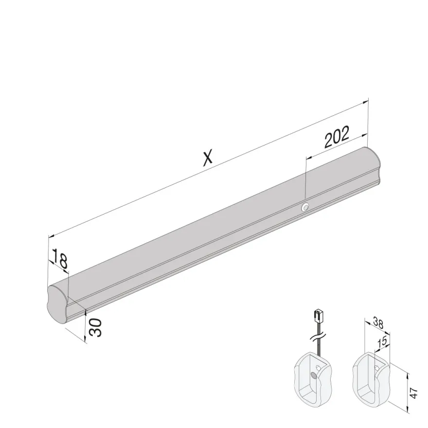 WARDROBE - Barra colgador con iluminación por activación por movimiento a 24V.