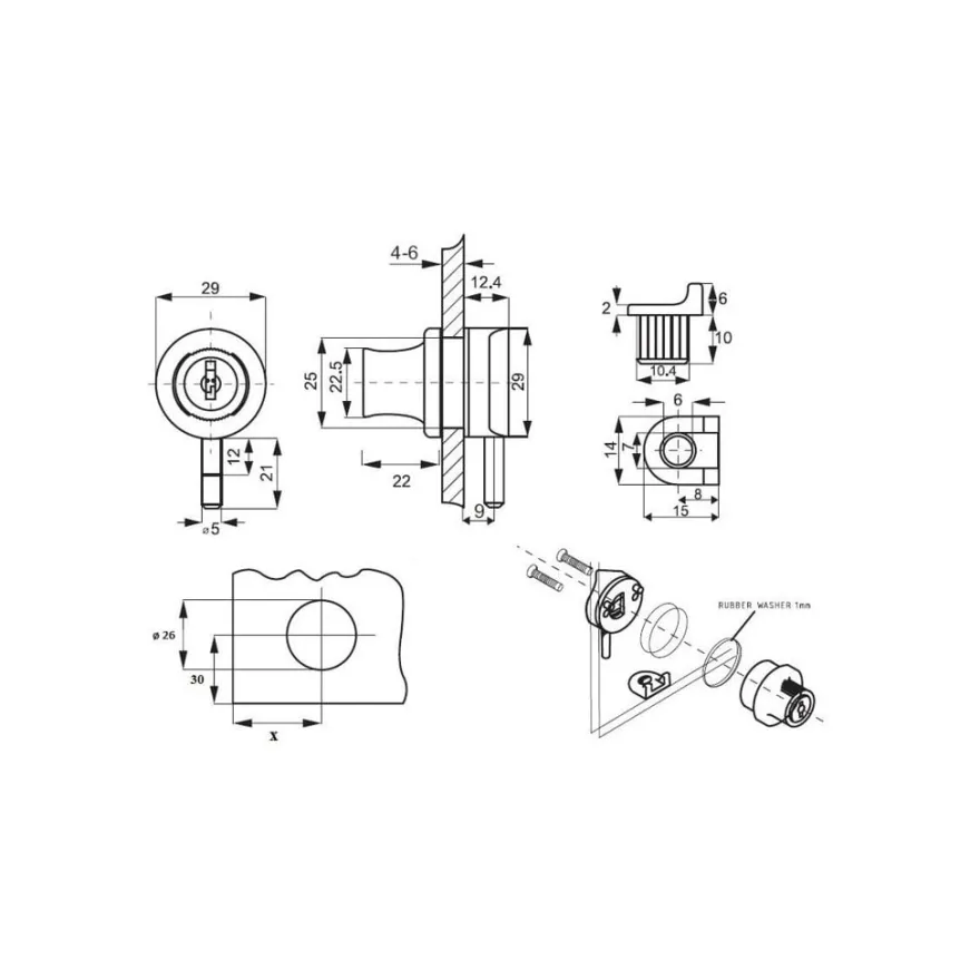X-689 PIVOT - Cerradura embutida con bulón de anclaje para cristal